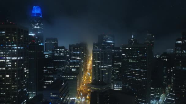 Aerial Birds Eye Cinematic View Perspektiv San Francisco City Skyscrapers — Stockvideo