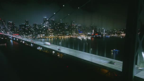 Nocny Ruch Filmowy Moście San Francisco Bay Pierwszym Planie Piękny — Wideo stockowe