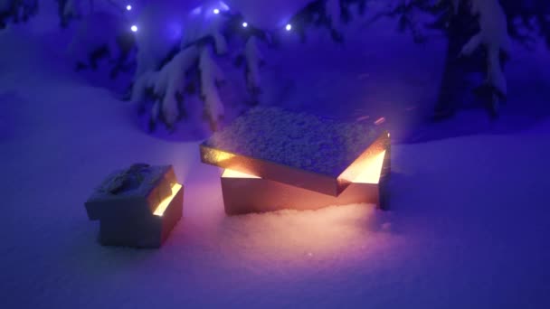 New Years Christmas Background Frosty Winter Forest Falling Snow Snowy — Stok video