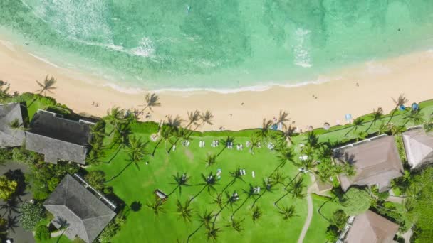 Small Turquoise Waves Break Gently Shallow Sandbar Seen Aerial Footage — Stockvideo