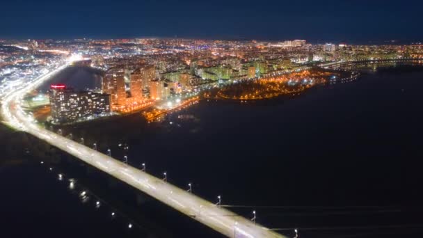 Cinematic Hyperlapse Big City Night Heavy Traffic Bridge Aerial Footage — Vídeo de Stock