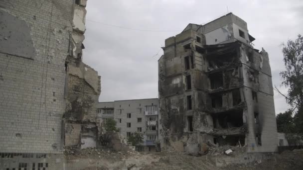 Mars 2022 Borodianka Ukraine Immeuble Effondré Frappé Par Les Bombardements — Video