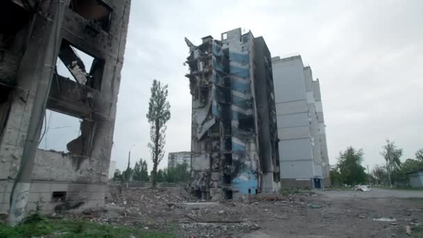 March 2022 Borodyanka Ukraine Extensively Bombarded Town Russian Invasion Multiple — Stockvideo