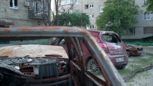 Maart 2022 Bucha Oekraïne Verwoestend Landschap Van Russische Agressie Een — Stockvideo