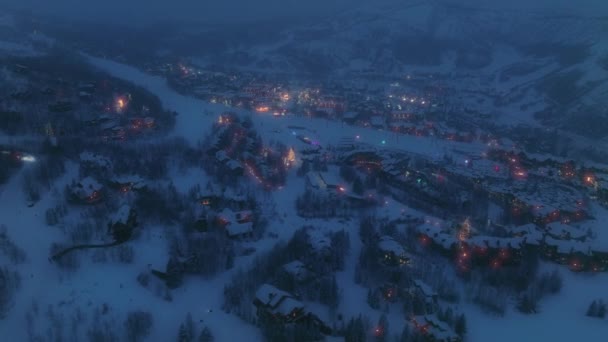 Aerial View Aspen Snowmass Ski Resort Village Night Night Illumination — Video
