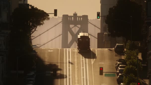 California Street District San Francisco Usa Historic Tram Riding Hill — Vídeo de Stock