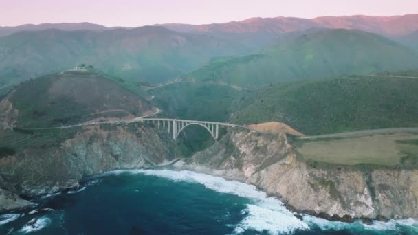 Aerial Footage Beautiful Mountain Natural Scenery California Sunset West Coast — Video