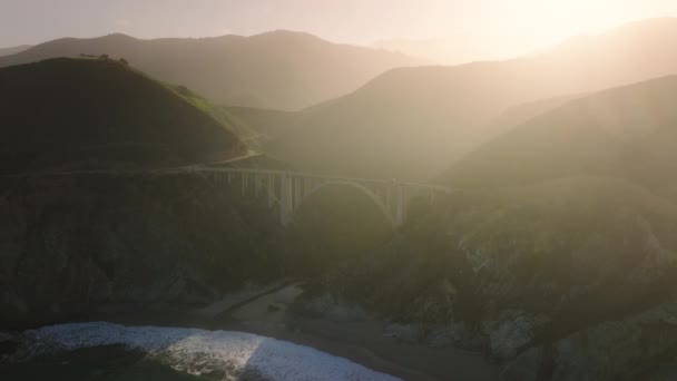 Bixby Creek Bridge Big Sur California Aerial View Pacific Ocean — Video