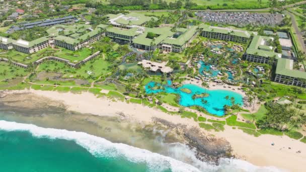 Beautiful Cinematic Aerial View Luxury Exclusive Hotel Resort Area Poipu — Stok video