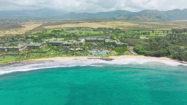 Poipu Beach Kauai Island Beach Drone Aerial White Sand Shot — Stockvideo