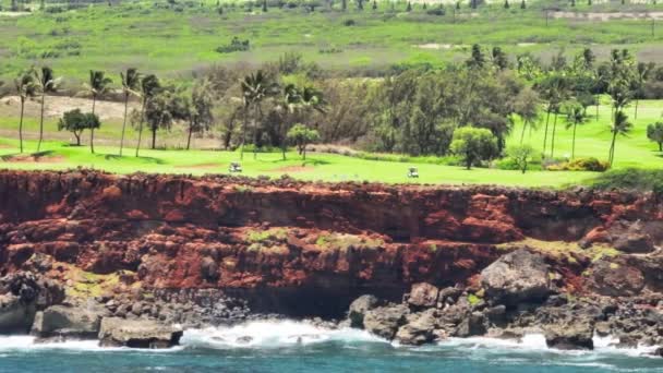 Aerial Footage People Golf Course Playing Sport Match Kauai Hawaii — Stock video