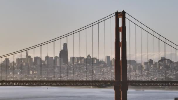 Aerial Closeup Famous Red Golden Gate Bridge San Francisco Downtown — Video