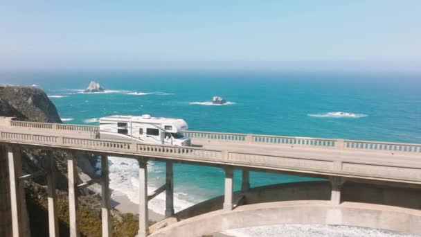 Aerial Driving Road American Road Trip Cinematic Ocean Background Scenic — Video