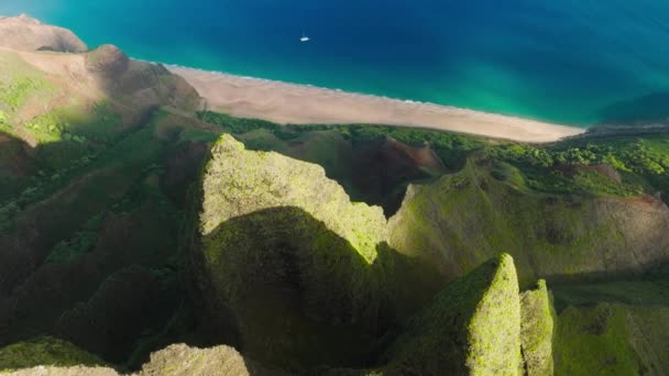 Napali Ocean Coast Beautiful Landscape Summer Sunny Day Morning Teal — Stok video