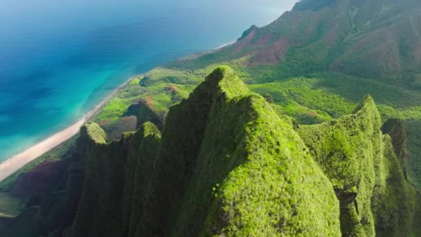 Magnificent Nature Drone Flying Green Jungle Mountain Peaks Revealing Tropical — Stok video