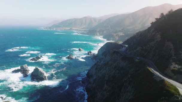 American West Coast Beautiful Aerial Footage Rocky Cliffs Big Sur — Stok video