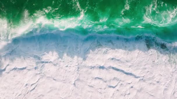 Astonishing Sandy Beach Washed Sea Aerial View Foamy Turquoise Waves — Vídeos de Stock