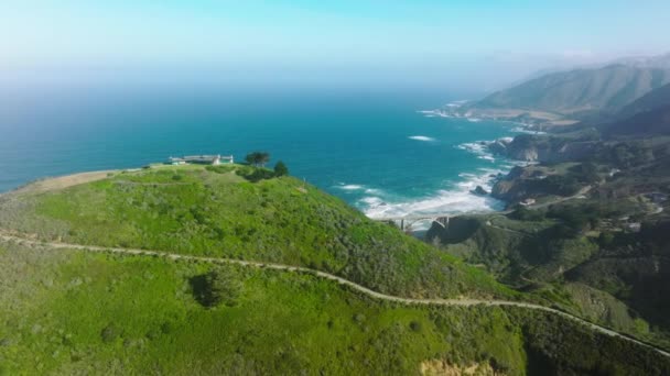 Cinematic Views Stretch California Shoreline Seen Aerial Footage Mesmerizing Pacific — Stock videók
