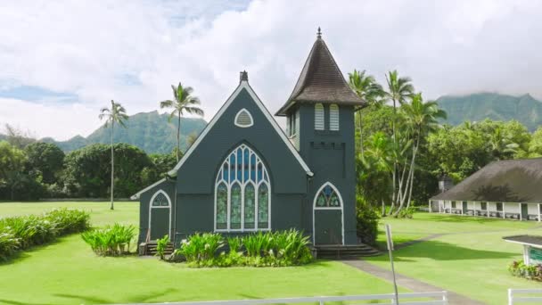 Aerial Historic Christian Church American Gothic Style Drone Flying Towers — Video Stock