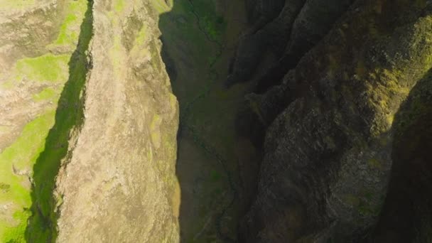 Top Aerial View Deep Steep Green Canyon Scenic Green Mountain — Stock Video