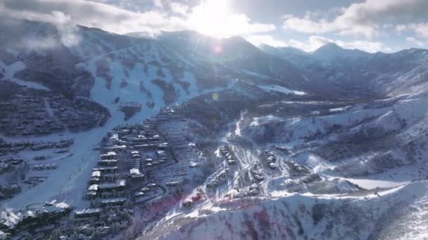 Aerial View Aspen Snowmass Cold Sunny Winter Day Drone Flying — Stok video
