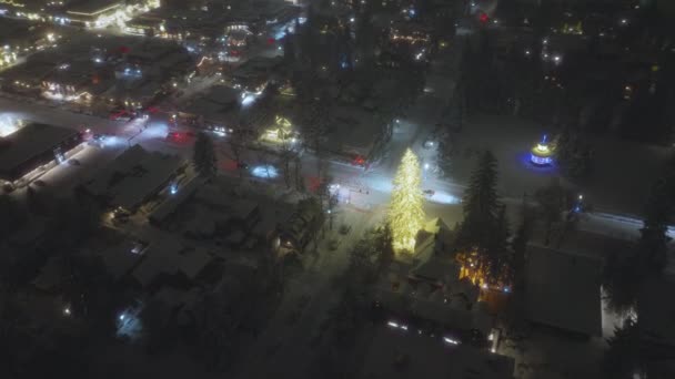 Giant Christmas Tree Installed Main Street Aspen Ski Resort Village — Vídeo de Stock