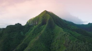 Aerial view of the worlds most scenic coastlines of beautiful beaches and towering sea cliffs. Deep hanging valleys merging into the sea as seen from above. High quality 4k footage