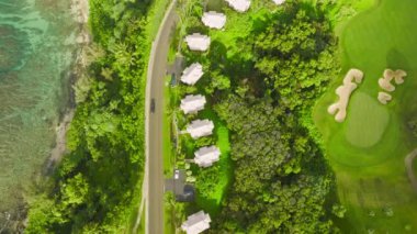Aerial footage of private property on taro farms, few steps from the shoreline. Charming town along lavish vast terrain, washed by the Pacific Ocean. High quality 4k footage