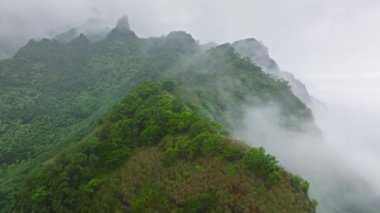 Helicopter ride above the massive cliffs as seen from above. Drone footage of adventurous stretch of the extremely challenging trek along sheer mountains. High quality 4k footage