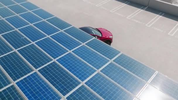 Возобновляемая Солнечная Энергия Замедленного Движения Воздушных Экологические Концептуальные Кадры Электромобиль — стоковое видео