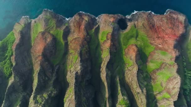 Blue Ocean Napali Coast Kauai Island Hawaii Usa Breathtaking Aerial — 비디오