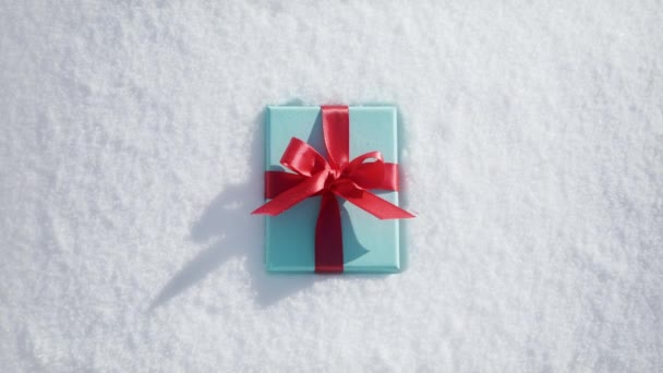 Beautiful Small Blue Box Elegant Red Bow Isolated White Pure — Stock Video