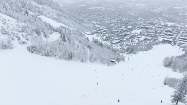 Vacaciones Navidad Vacaciones Invierno Gente Esquiando Vacaciones Invierno Aldea Aspen — Vídeos de Stock