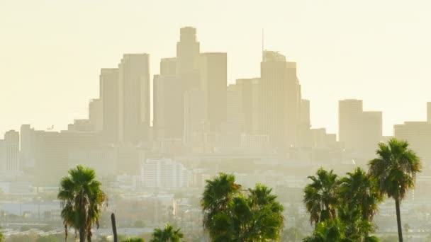 Zoom Out Urban View Beautiful Scenic Downtown Los Angeles Golden — Stock Video