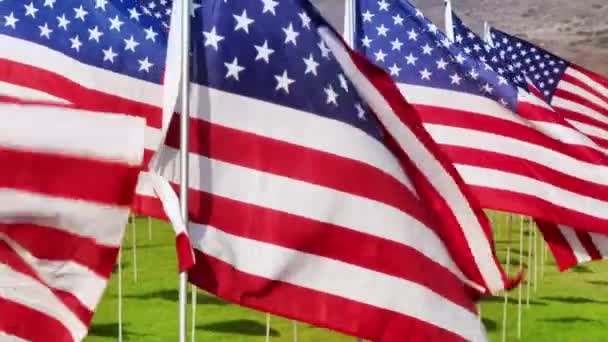 爱国展览纪念2001年9月11日恐怖主义袭击的受害者 高举美国国旗和其他国旗举行的旗帜波浪仪式的空中特写 优质Fullhd影片 — 图库视频影像