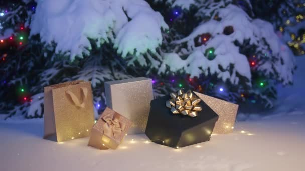 Flocos Neve Cênicos Noite Inverno Feliz Natal Mágico Feliz Ano — Vídeo de Stock