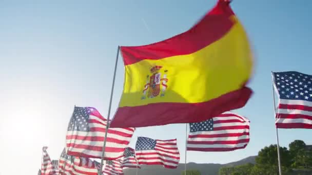 Cámara Red Bandera Imágenes Alta Calidad España Ondeando Viento Sobre — Vídeo de stock