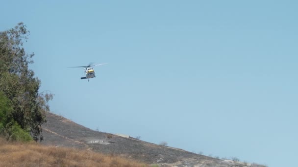 진압용 헬리콥터가 로스앤젤레스 언덕의 떨어뜨리는 카메라로 촬영되었습니다 소방국 헬리콥터의 — 비디오