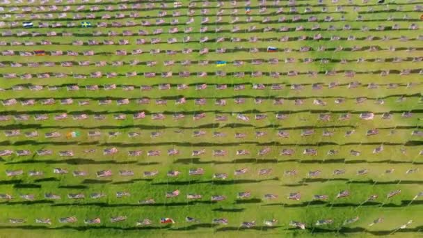 Aerial View Ceremony Commemorating Lives Lost September Terror Attacks Vast — Stock Video