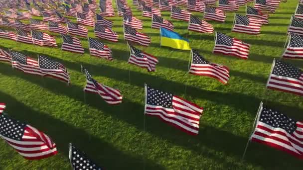 Banderas Ucranianas Estadounidenses Que Representan Las Víctimas Multinacionales Del Ataque — Vídeo de stock