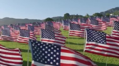 Ulusal sembollerle çevrili, bol doğal çevreye sahip güzel bir park. Terörist saldırılarda ölen her kurbanın bayraklarının insansız hava aracı görüntüleri. Yüksek kalite 4k görüntü