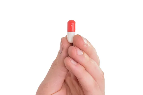 Comprimido Cápsula Realizada Mão Com Dedos — Fotografia de Stock
