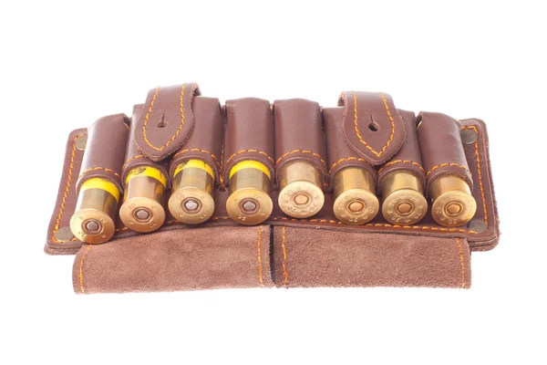 stock image bandolier with hunting cartridges on a white background