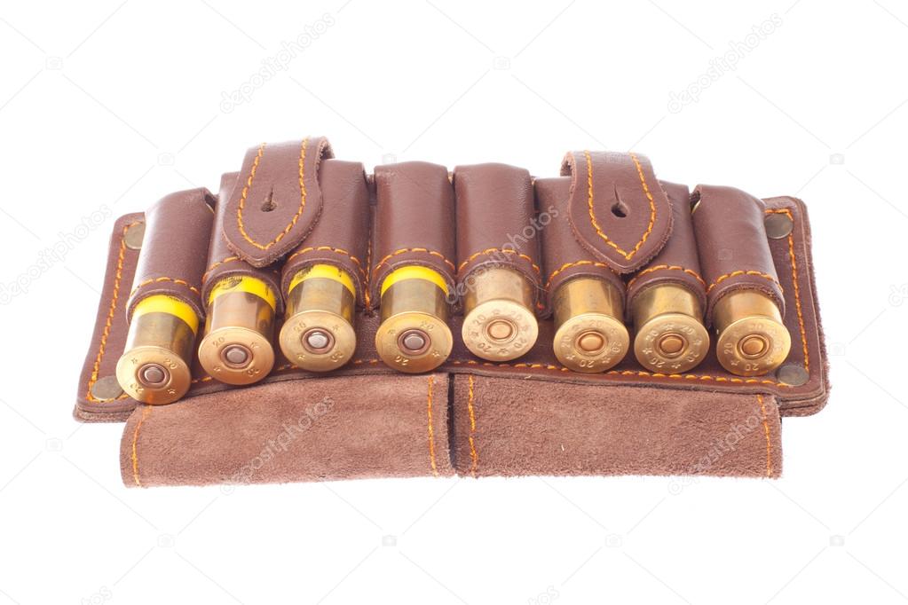 bandolier with hunting cartridges on a white background