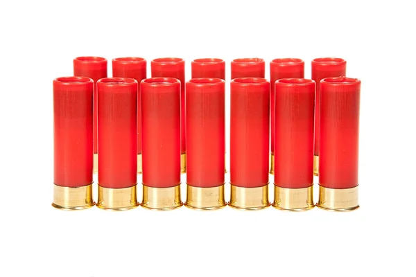 Red hunting cartridges on a white background — Stock Photo, Image