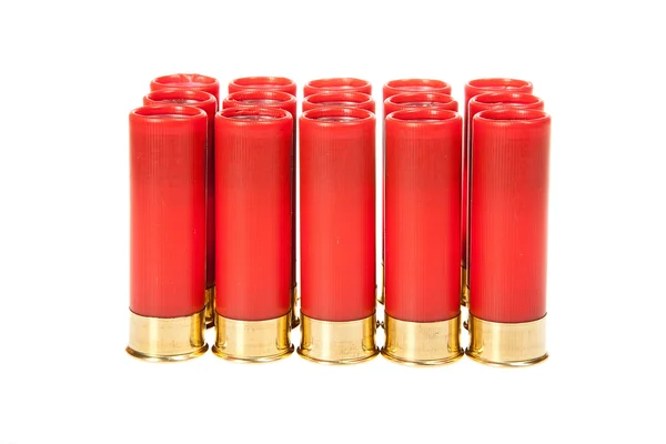 Red hunting cartridges on a white background — Stock Photo, Image