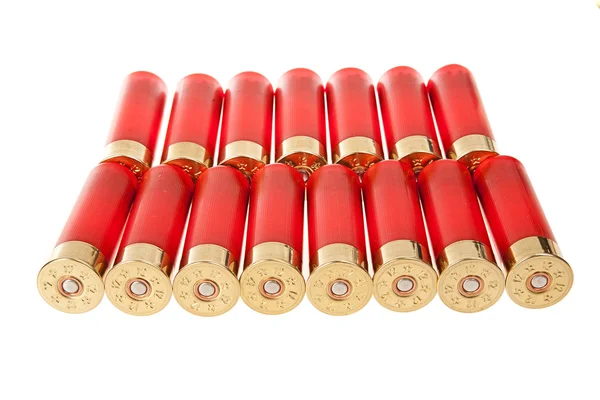 Red hunting cartridges on a white background — Stock Photo, Image