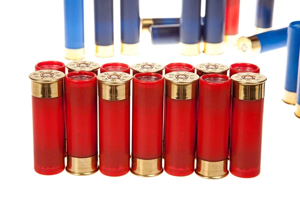 Red hunting cartridges on a white background — Stock Photo, Image