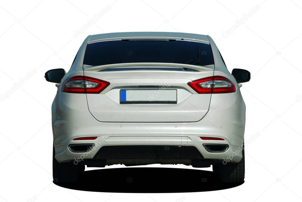 Passenger car on white background, back view