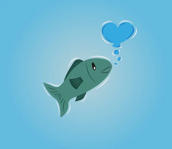 Peixe na água faz coração bolha — Vetor de Stock